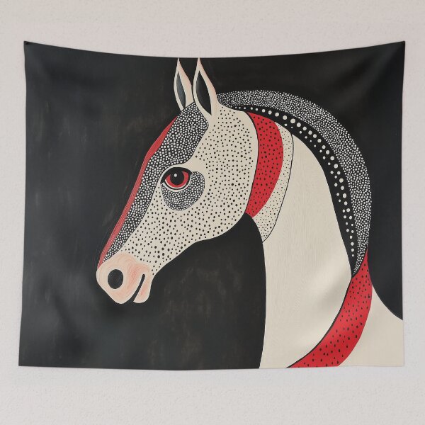 Item preview, Stylized portrait design of an Arabian horse with Gond painting patterns. designed and sold by HEMRO.