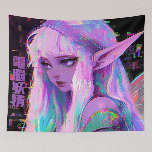 Item preview, Cyber Fairy Neon Glitch Portrait designed and sold by bubblegoth.