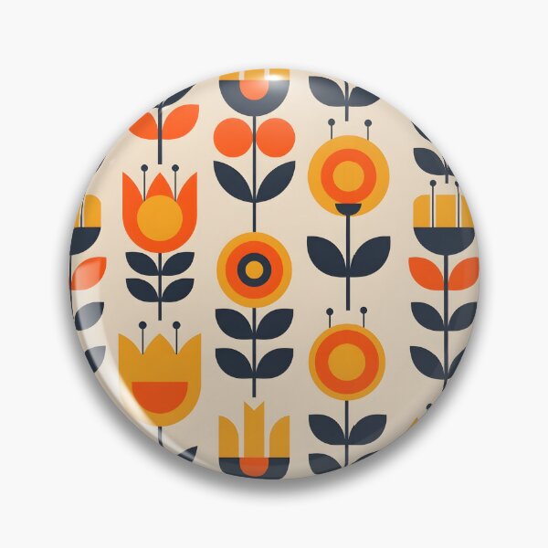 Item preview, Mid-Century Modern Floral Seamless Pattern – Bold Geometric Flowers in Orange & Navy designed and sold by VelloomStore.