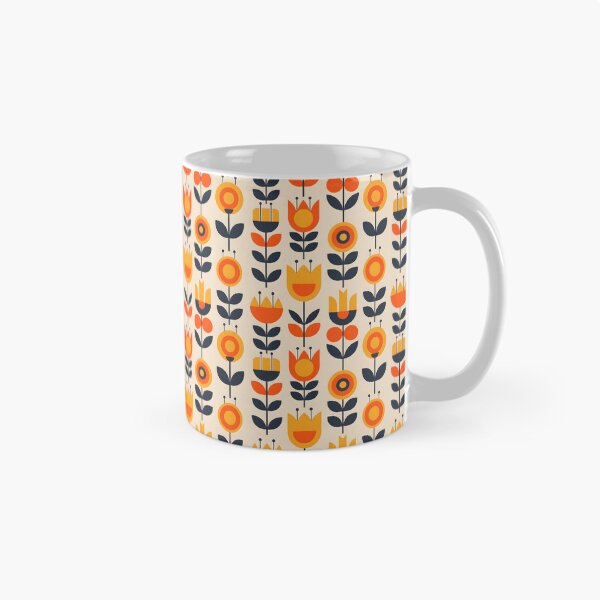 Item preview, Mid-Century Modern Floral Seamless Pattern – Bold Geometric Flowers in Orange & Navy designed and sold by VelloomStore.