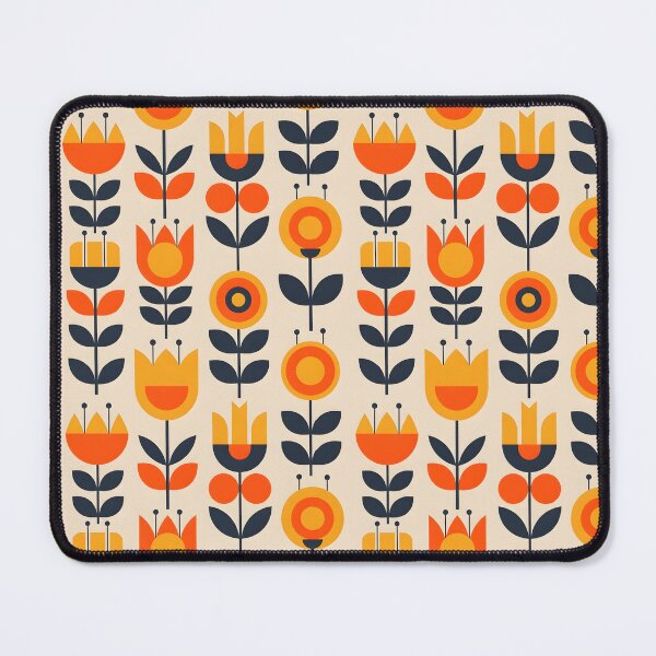 Item preview, Mid-Century Modern Floral Seamless Pattern – Bold Geometric Flowers in Orange & Navy designed and sold by VelloomStore.