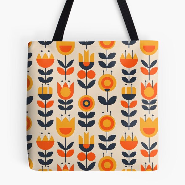Item preview, Mid-Century Modern Floral Seamless Pattern – Bold Geometric Flowers in Orange & Navy designed and sold by VelloomStore.