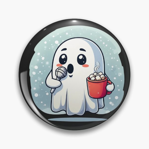 Item preview, Ghost Singer with Hot Cocoa – Funny Chibi Ghost Singing in Winter | Cute Kawaii Cartoon Design designed and sold by ColorSplash123.