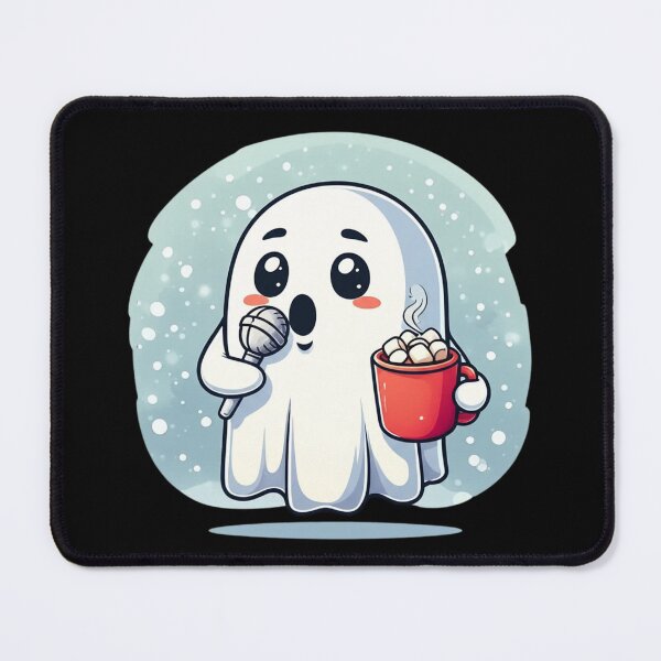 Item preview, Ghost Singer with Hot Cocoa – Funny Chibi Ghost Singing in Winter | Cute Kawaii Cartoon Design designed and sold by ColorSplash123.