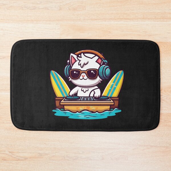 Item preview, DJ Beach Cat – Cute Chibi Cat with Sunglasses DJing on Surfboard Turntable | Funny Kawaii Summer Design designed and sold by ColorSplash123.