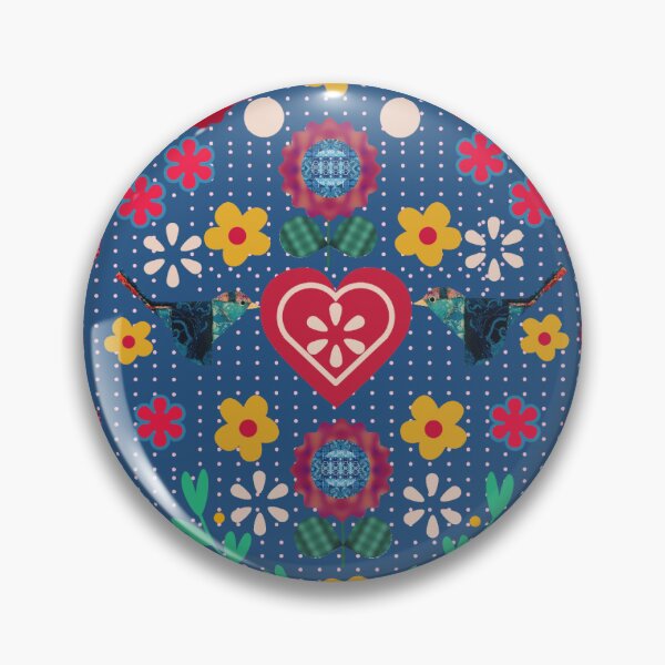 Item preview, Folk Art Red Poppy and Heart - Navy Blue background and white dots designed and sold by Folk and Flux.