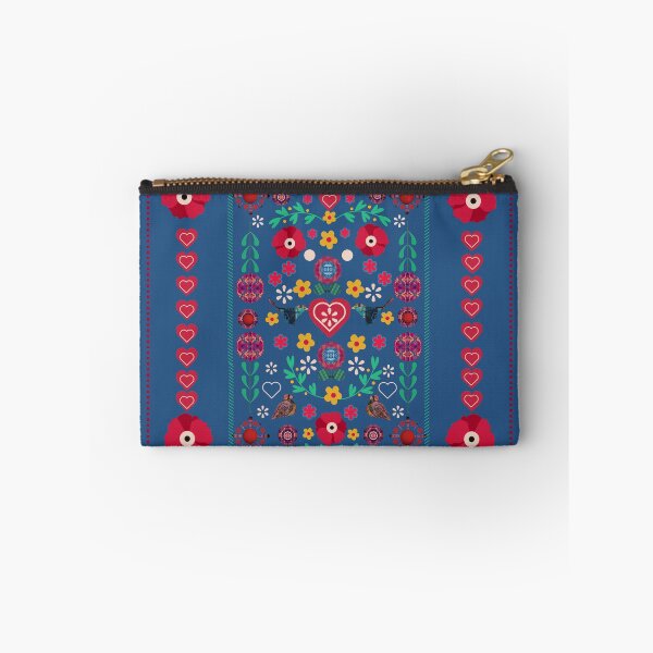 Item preview, Folk Art Red Poppy and Heart - Navy Blue background and white dots designed and sold by Folk and Flux.