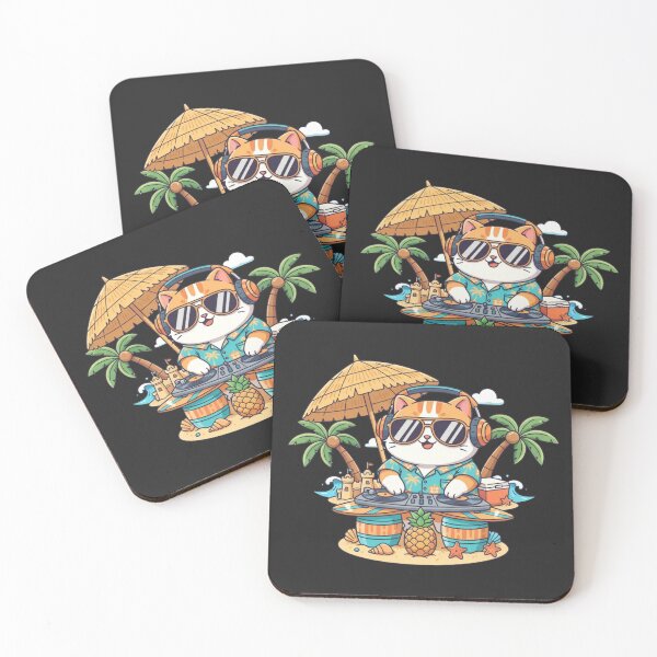 Item preview, DJ Beach Cat – Cute Chibi Cat with Sunglasses DJing on Surfboard Turntable | Funny Kawaii Summer Design designed and sold by ColorSplash123.
