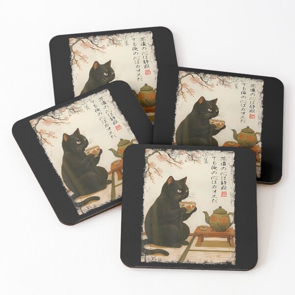 Item preview, Tea Time With A Black Cat Drinking Tea Japanese Art designed and sold by WalickiTwish.