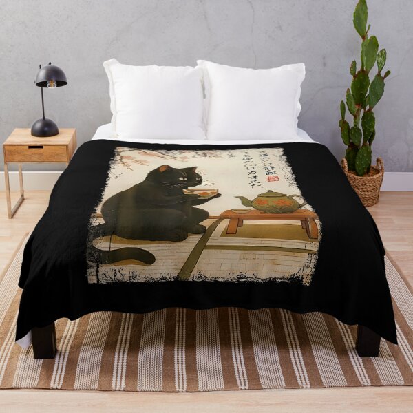 Item preview, Tea Time With A Black Cat Drinking Tea Japanese Art designed and sold by WalickiTwish.