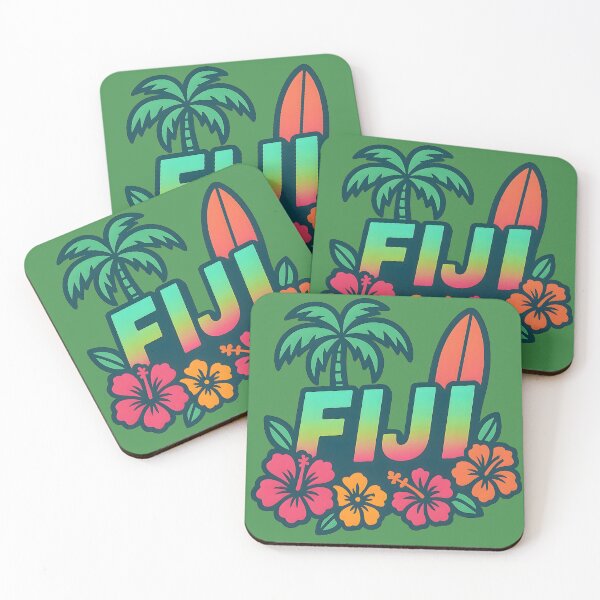 Item preview, Fiji Travel Design – Tropical Surfboard, Palm Tree, and Hibiscus Flowers Illustration designed and sold by NeatSplash.