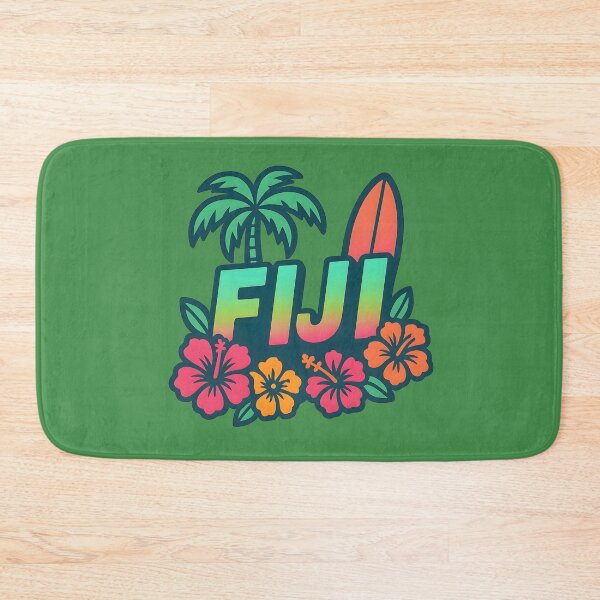 Item preview, Fiji Travel Design – Tropical Surfboard, Palm Tree, and Hibiscus Flowers Illustration designed and sold by NeatSplash.