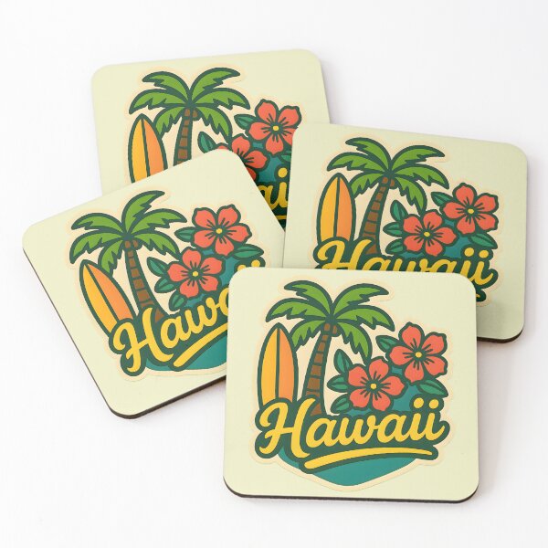 Item preview, Hawaii Travel Design – Palm Tree, Surfboard, and Hibiscus Flowers Illustration designed and sold by NeatSplash.