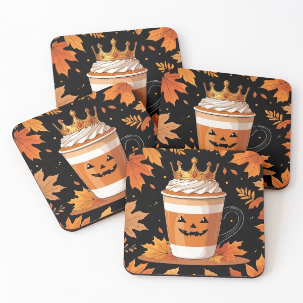 Item preview, Pumpkin Spice Royalty - pumpkin latte cup wearing a golden crown, autumn leaves 4 designed and sold by Neon G.