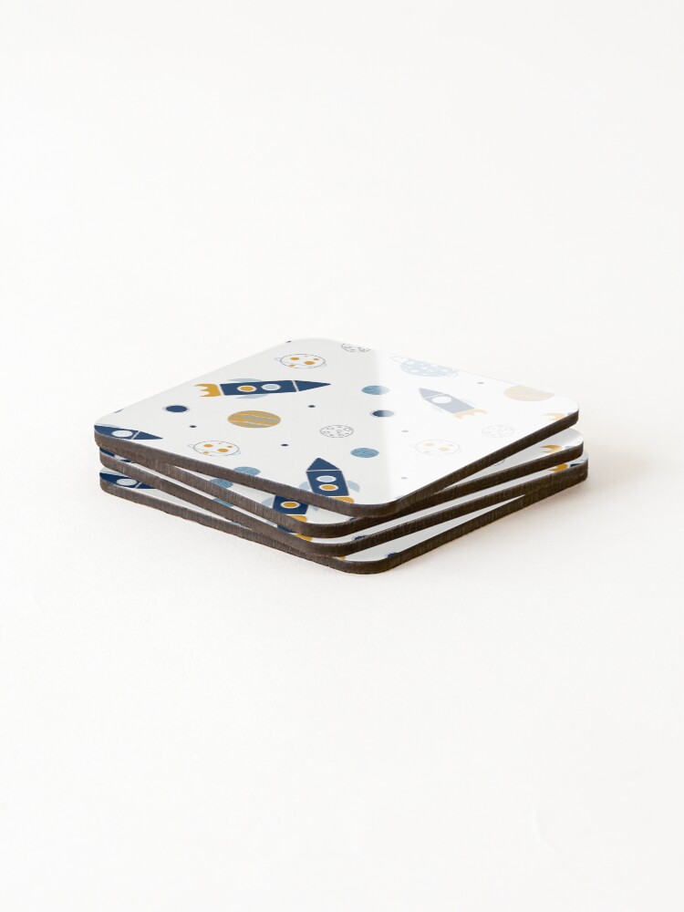 Thumbnail 4 of 5, Coasters (Set of 4), Space Pattern Rockets And Planets designed and sold by HelloWorldRei.