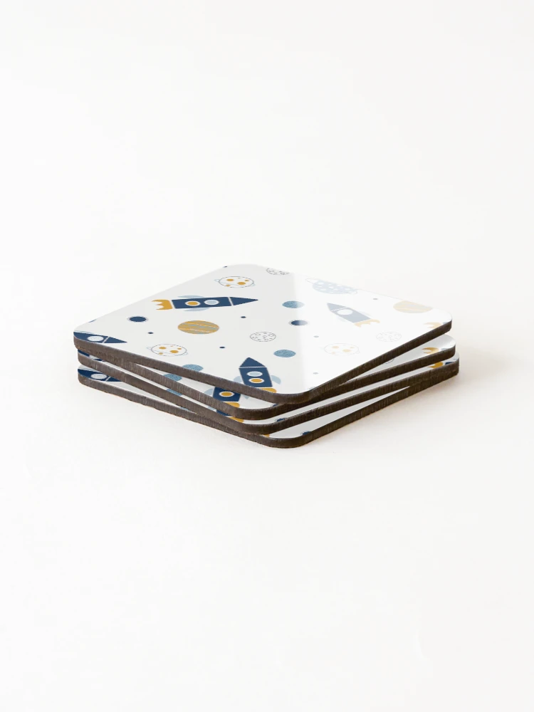 Thumbnail 4 of 5, Coasters (Set of 4), Space Pattern Rockets And Planets designed and sold by HelloWorldRei.