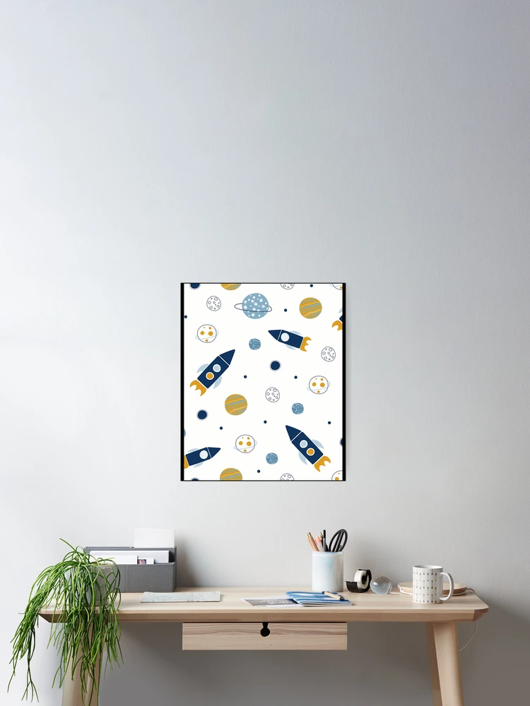 Thumbnail 2 of 3, Poster, Space Pattern Rockets And Planets designed and sold by HelloWorldRei.