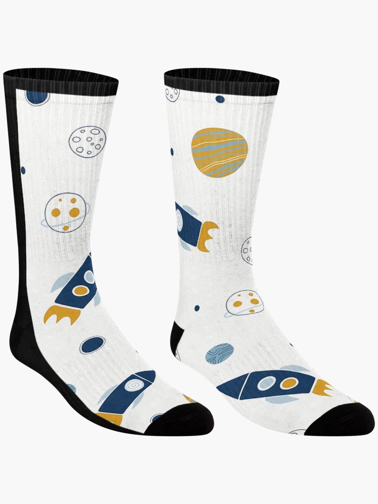 Thumbnail 3 of 5, Socks, Space Pattern Rockets And Planets designed and sold by HelloWorldRei.