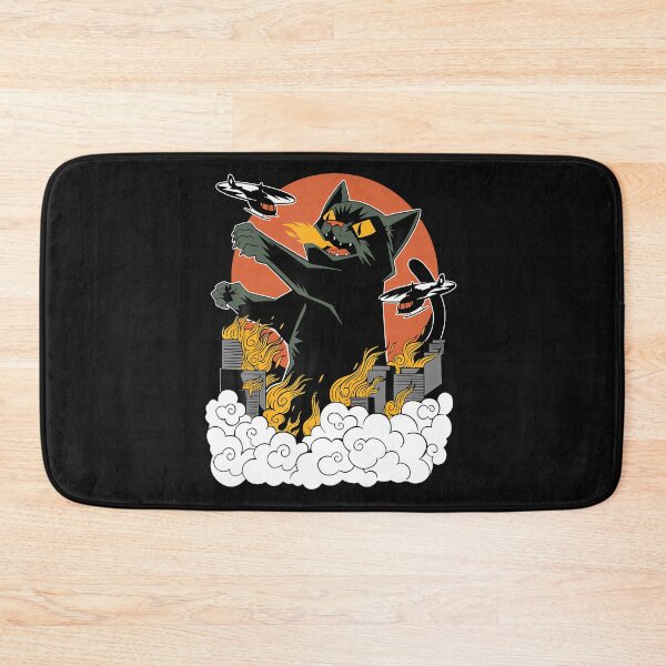 Item preview, Black Japanese Catzilla Sunset 	 - Classic Fit Crew Neck Cotton  Polyester Blend designed and sold by vanesajoer.
