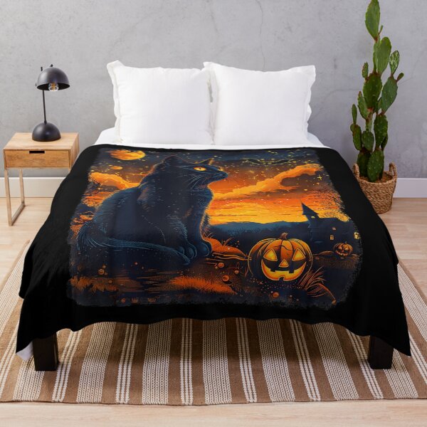 Item preview, Black Cat Starry Night Van Gogh Pumpkins Bats Halloween Crew designed and sold by charlettebren.