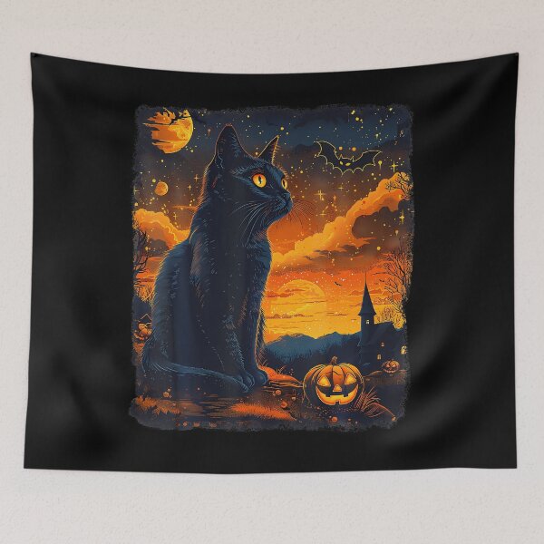 Item preview, Black Cat Starry Night Van Gogh Pumpkins Bats Halloween Crew designed and sold by charlettebren.