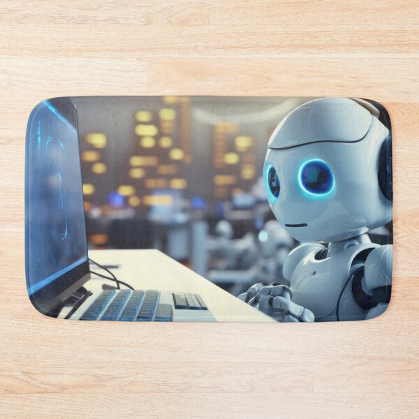 Item preview, Cute robot friendly digital assistant character with glowing blue lights, AI generated designed and sold by dvoevnore.