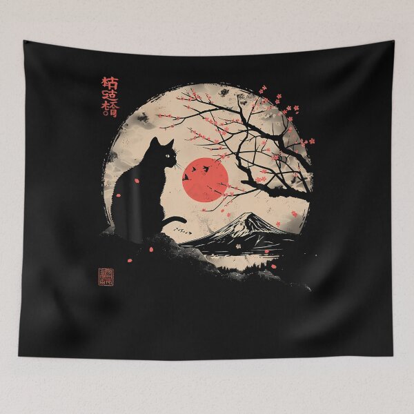 Item preview, Black Cat Vintage Japan Art Japanese Theme Retro Print designed and sold by charlettebren.