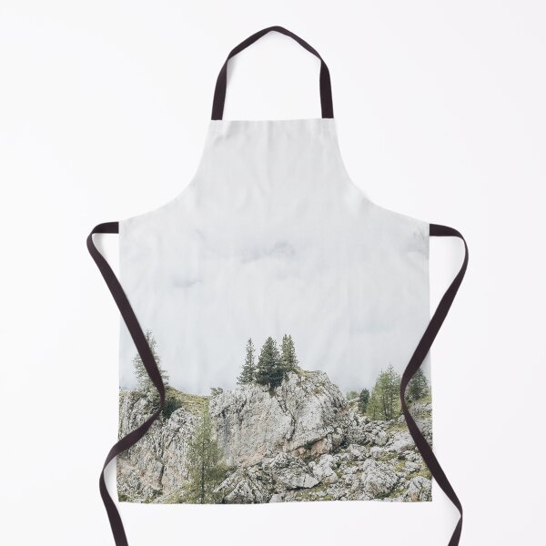 Item preview, Dolomites, Italy I Panoramic skyline view of Cinque Torri mountain ridge in the clouds and fir trees for a mysteriousminimalist misty Alps nature landscape with moody fine art photography aesthetic designed and sold by Julie Travel Photography.