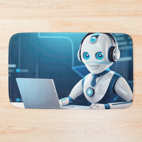 Item preview, Cute robot friendly digital assistant character with glowing blue lights, AI generated designed and sold by dvoevnore.
