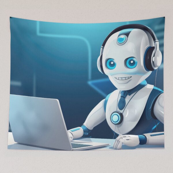 Item preview, Cute robot friendly digital assistant character with glowing blue lights, AI generated designed and sold by dvoevnore.