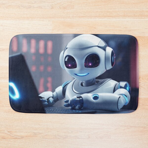 Item preview, Cute robot friendly digital assistant character with glowing blue lights, AI generated designed and sold by dvoevnore.