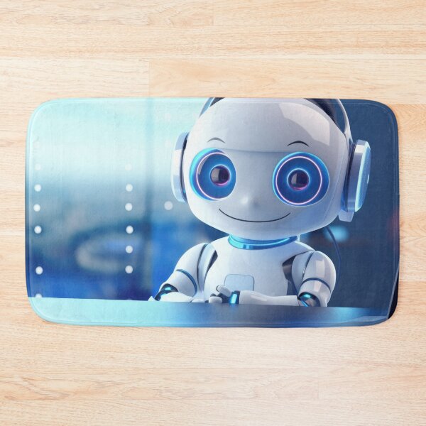 Item preview, Cute robot friendly digital assistant character with glowing blue lights, AI generated designed and sold by dvoevnore.