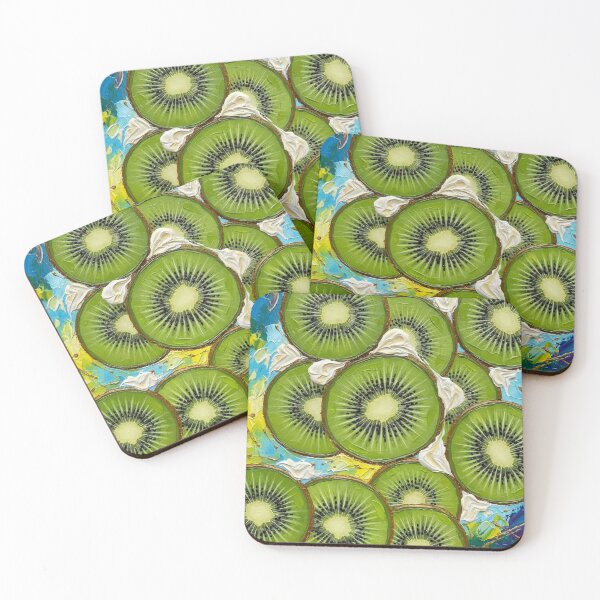 Artikelvorschau, Kiwi-Früchte geschnitten und mit Acrylfarben bemalt, regelmäßig, geteilt und verteilt in einer schönen grünen Komposition und ihren wunderbaren Schattierungen entworfen und verkauft von jotcar.