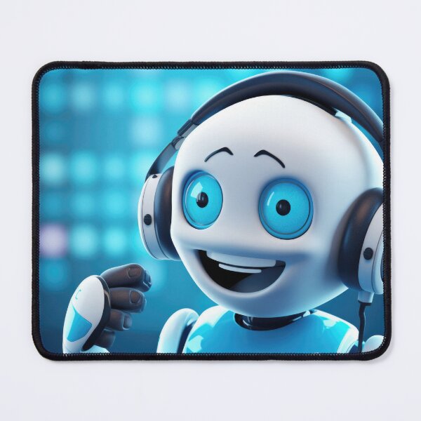 Item preview, Cute robot friendly digital assistant character with glowing blue lights, AI generated designed and sold by dvoevnore.