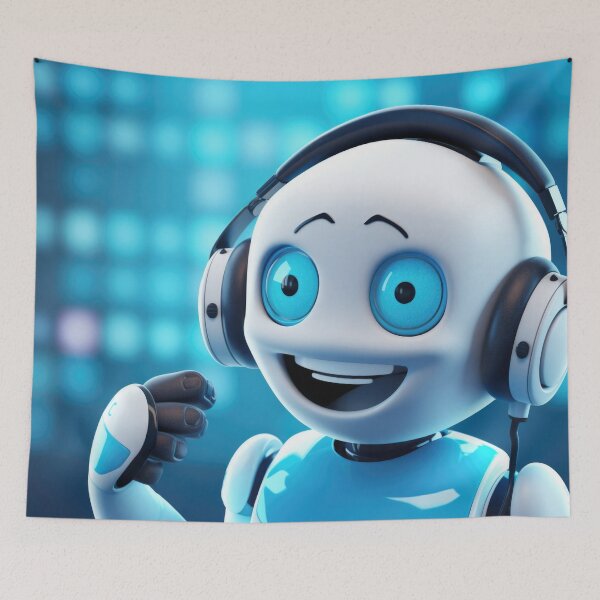 Item preview, Cute robot friendly digital assistant character with glowing blue lights, AI generated designed and sold by dvoevnore.
