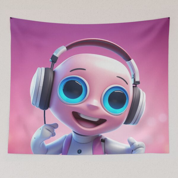 Item preview, Cute robot friendly digital assistant character with glowing blue lights, AI generated designed and sold by dvoevnore.