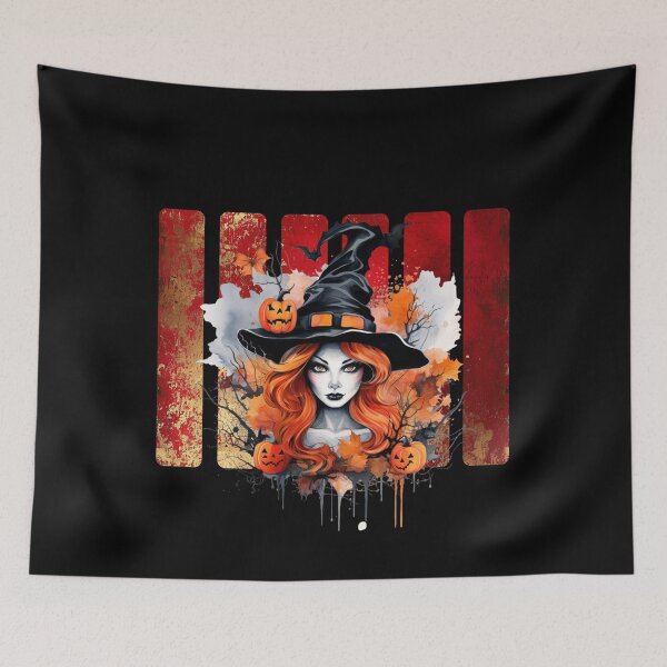 Item preview, A beautiful witch with red hair on a red and gold background designed and sold by DżodżoJoy.