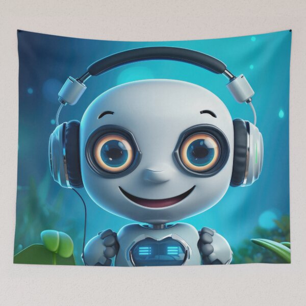 Item preview, Cute robot friendly digital assistant character with glowing blue lights, AI generated designed and sold by dvoevnore.