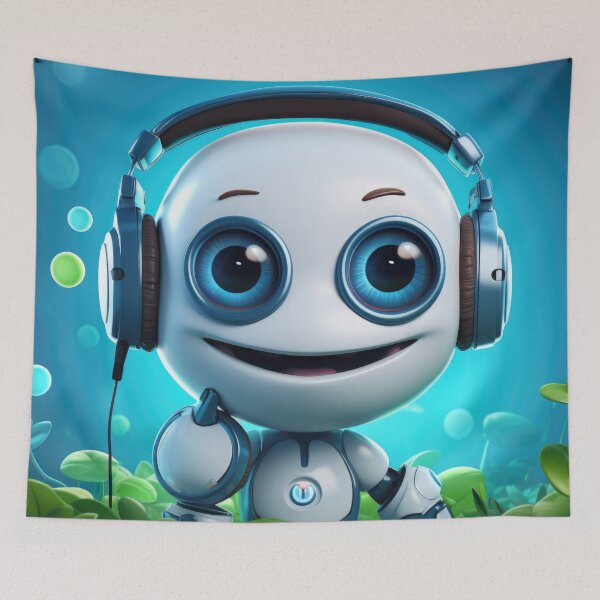 Item preview, Cute robot friendly digital assistant character with glowing blue lights, AI generated designed and sold by dvoevnore.