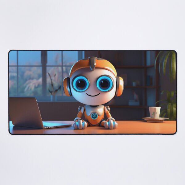 Item preview, Cute robot friendly digital assistant character with glowing blue lights, AI generated designed and sold by dvoevnore.