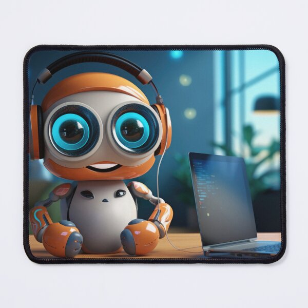 Item preview, Cute robot friendly digital assistant character with glowing blue lights, AI generated designed and sold by dvoevnore.
