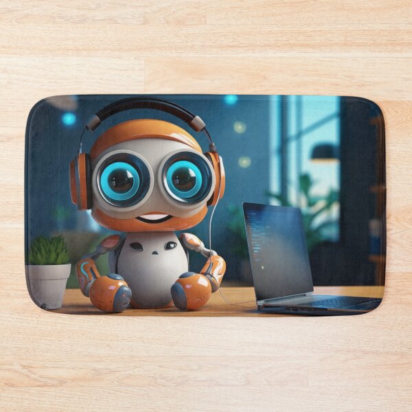 Item preview, Cute robot friendly digital assistant character with glowing blue lights, AI generated designed and sold by dvoevnore.