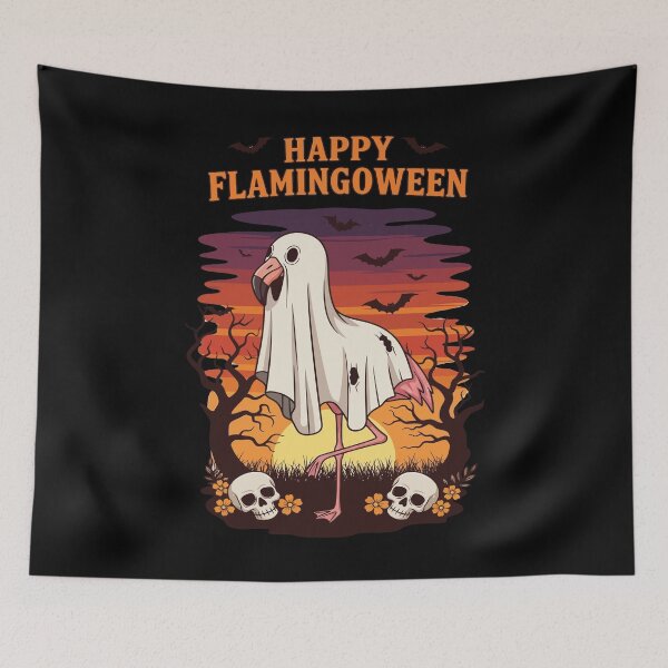 Item preview, Happy Flamingoween – Ghost Flamingo in Haunted Forest designed and sold by CobwebCritters.