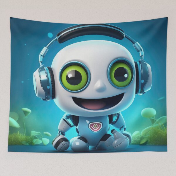 Item preview, Cute robot friendly digital assistant character with glowing blue lights, AI generated designed and sold by dvoevnore.
