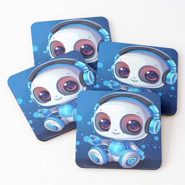 Item preview, Cute robot friendly digital assistant character with glowing blue lights, AI generated designed and sold by dvoevnore.