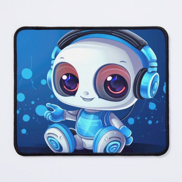Item preview, Cute robot friendly digital assistant character with glowing blue lights, AI generated designed and sold by dvoevnore.