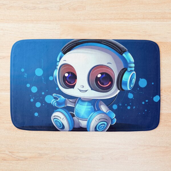 Item preview, Cute robot friendly digital assistant character with glowing blue lights, AI generated designed and sold by dvoevnore.