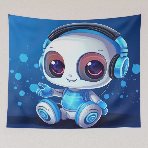 Item preview, Cute robot friendly digital assistant character with glowing blue lights, AI generated designed and sold by dvoevnore.