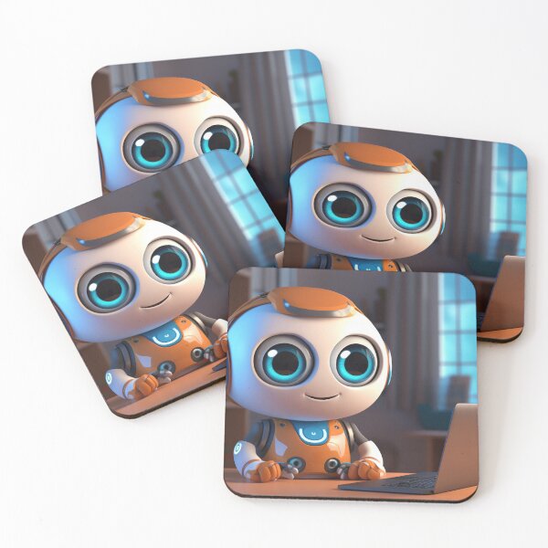 Item preview, Cute robot friendly digital assistant character with glowing blue lights, AI generated designed and sold by dvoevnore.
