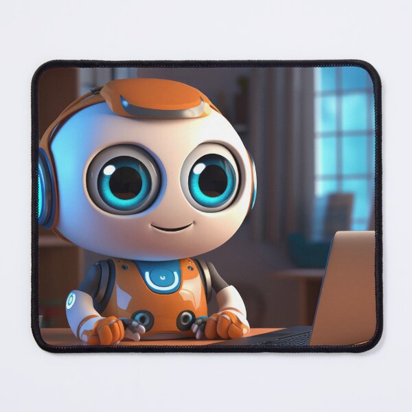 Item preview, Cute robot friendly digital assistant character with glowing blue lights, AI generated designed and sold by dvoevnore.